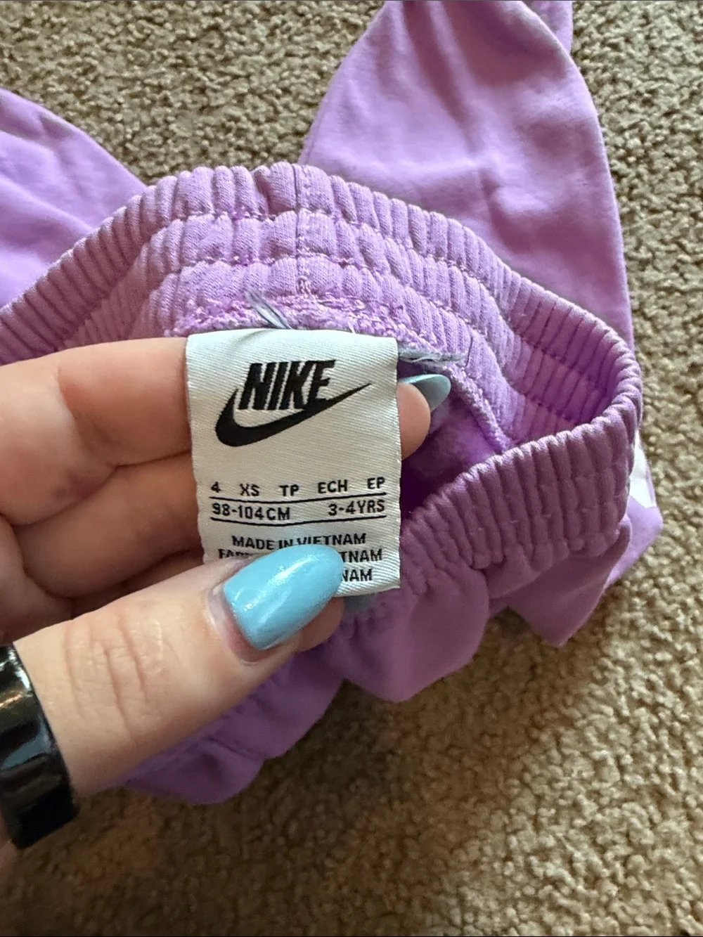 B15 4t Nike Lilac Kids Jogger Sweatpants with White Logo (stain)